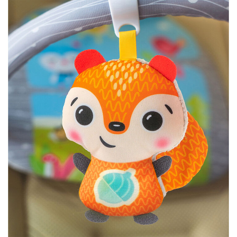 Benbat Double-Sided Car Arch Fox plush toy, orange fox with teal emblem and gray accents, by BENBAT