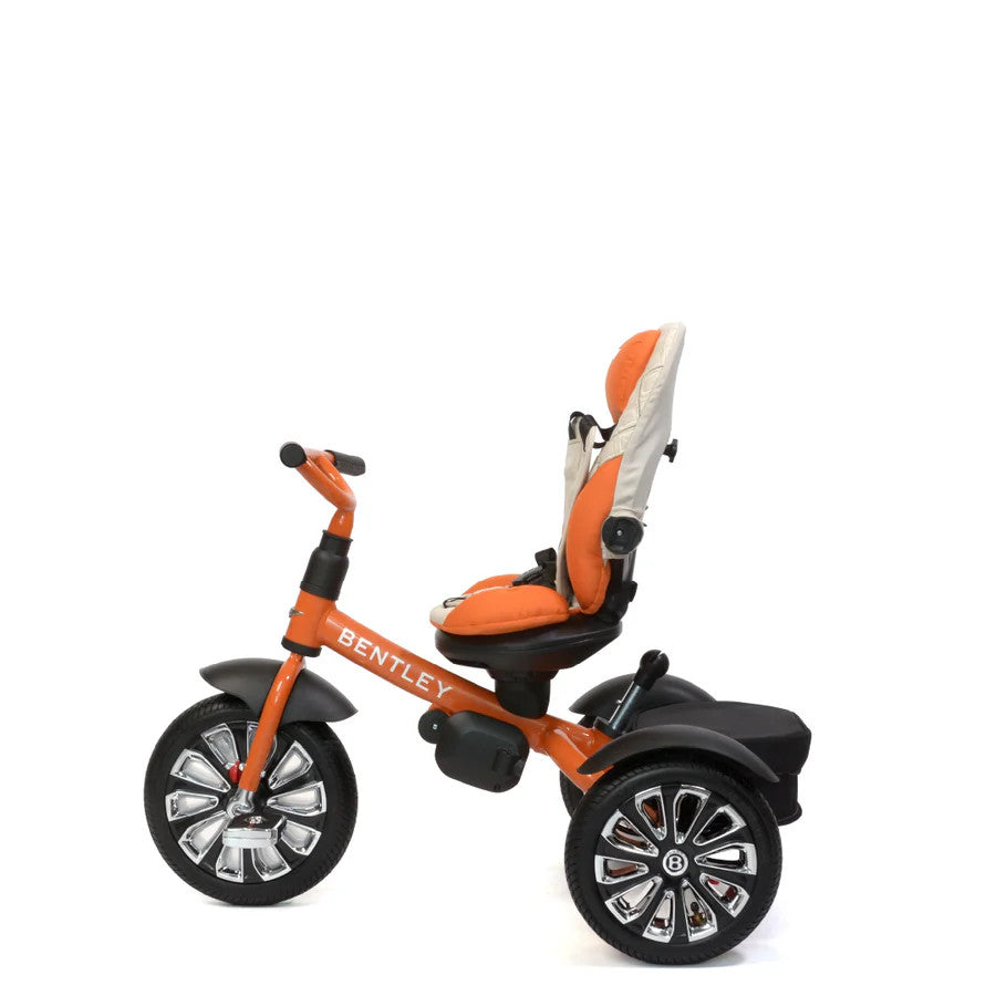 Bentley Trike 6-in-1 V2 Mulliner Mandarin orange frame with adjustable seat and large chrome wheels