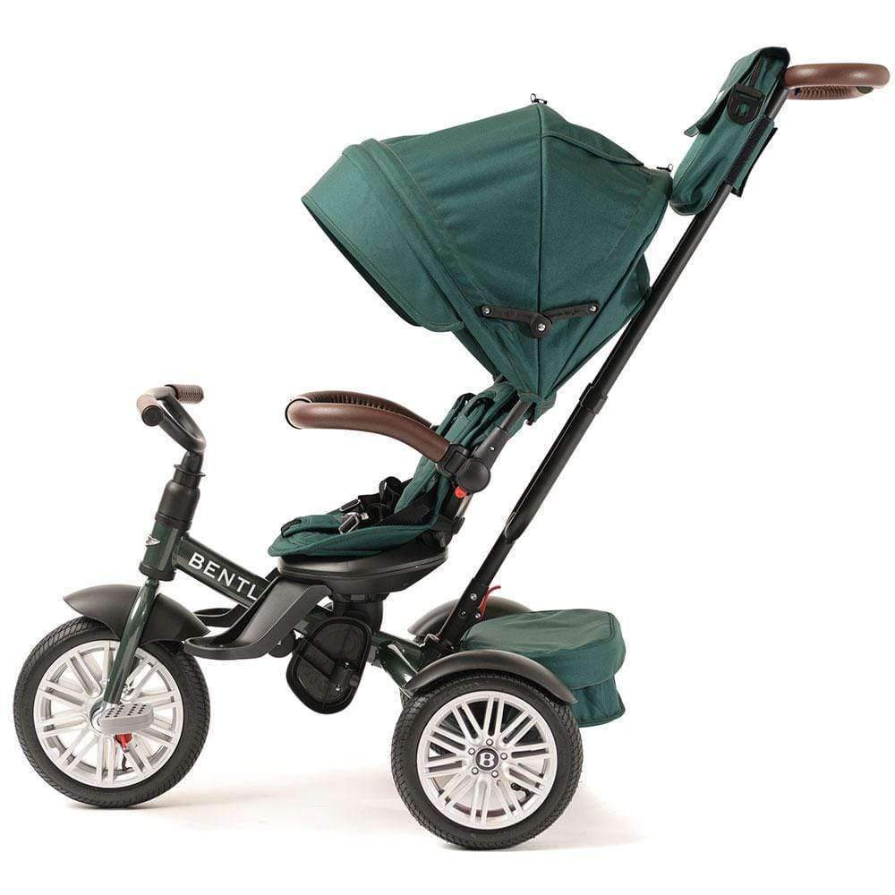 Bentley Trike 6-in-1 V2 Spruce Green stroller-trike with canopy and brown handlebars
