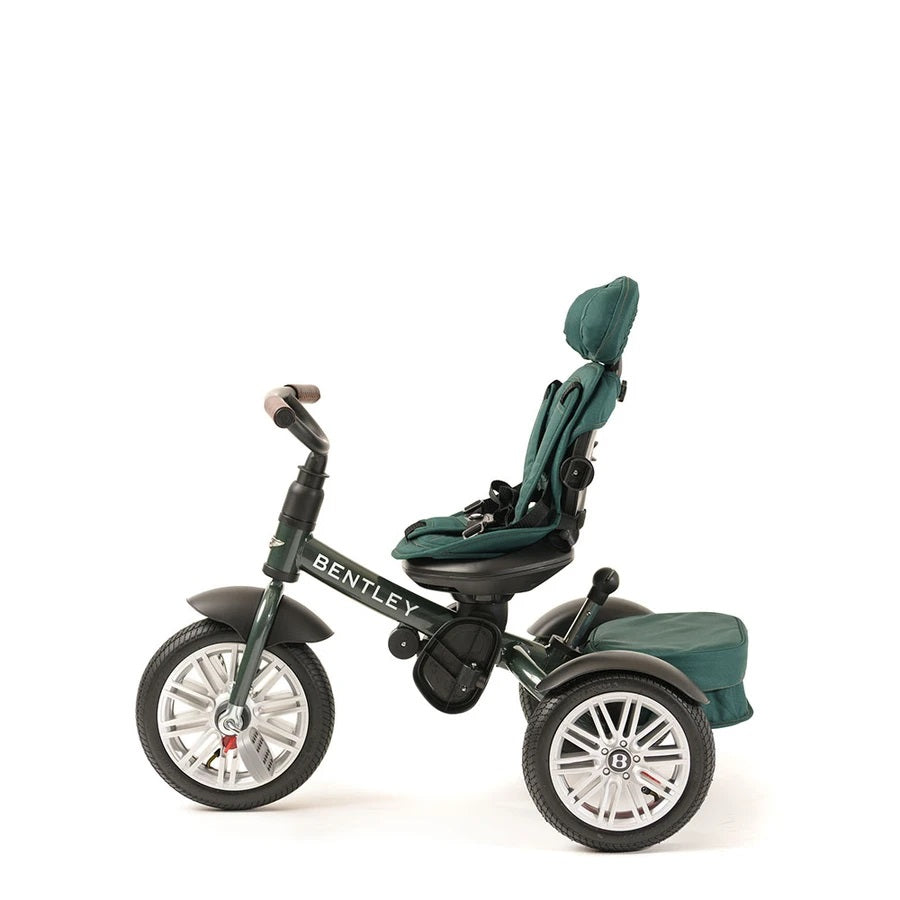 Bentley Trike 6-in-1 V2 Spruce Green toddler tricycle with adjustable seat and rear storage bag