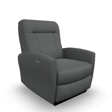 Best Home Furnishings Costilla power-recliner in dark gray fabric, showing side controls for reclining.