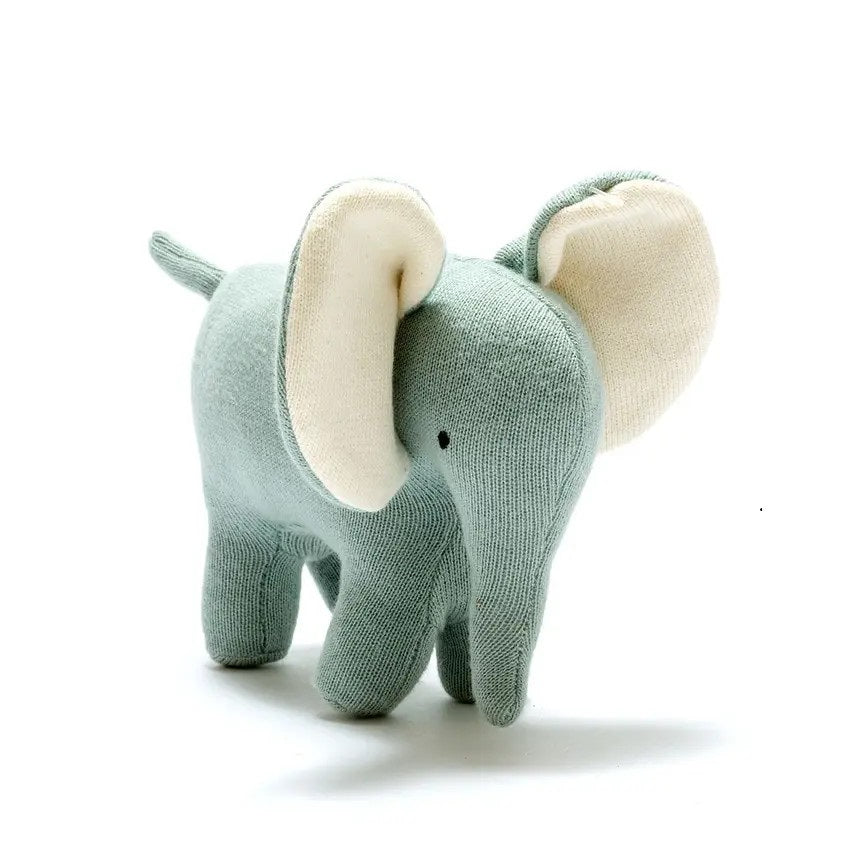 Best Years Ellis elephant plush toy, teal knitted organic cotton, stuffed animal