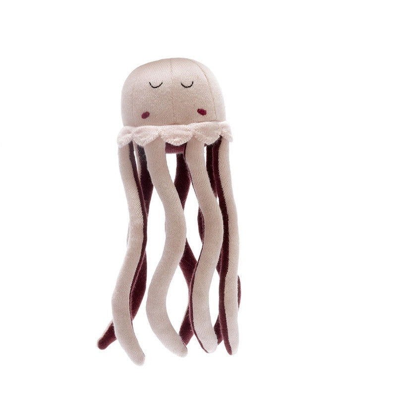 Best Years jellyfish plush toy, pink knitted organic cotton with cream tentacles