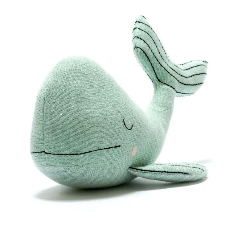 Best Years whale plush toy in sea green organic cotton knit, soft
