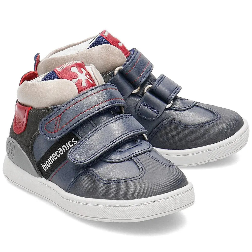 Biomecanics Bioevolution Casual Boy toddler sneakers in navy with red accents and Velcro straps.