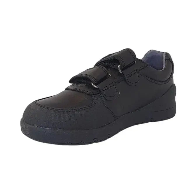 Biomecanics Black Double Velcro School Shoes for kids, showing two Velcro straps fastened for a secure fit.