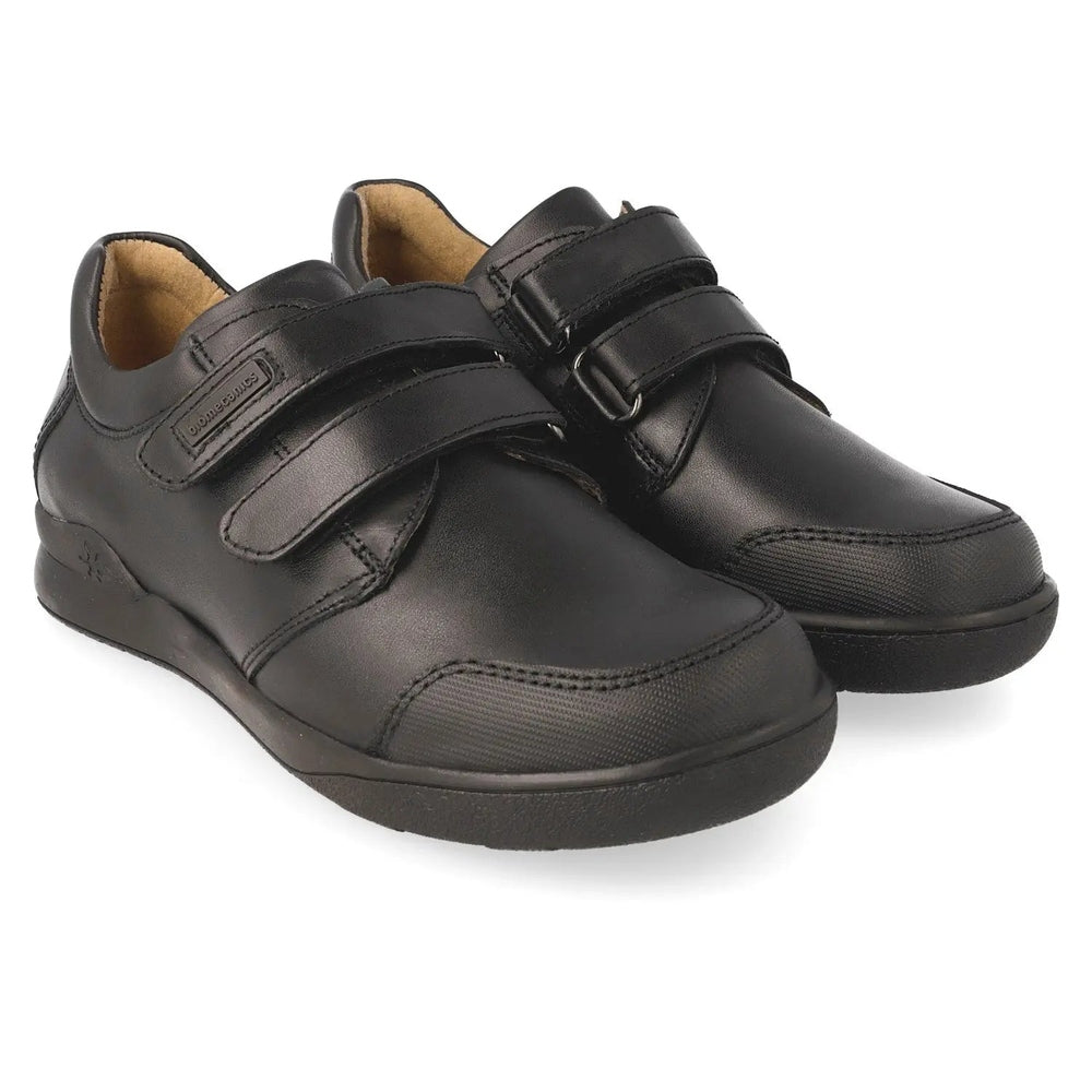 Biomecanics Black Napa Leather School Shoes with two Velcro straps fastened for easy secure fit.