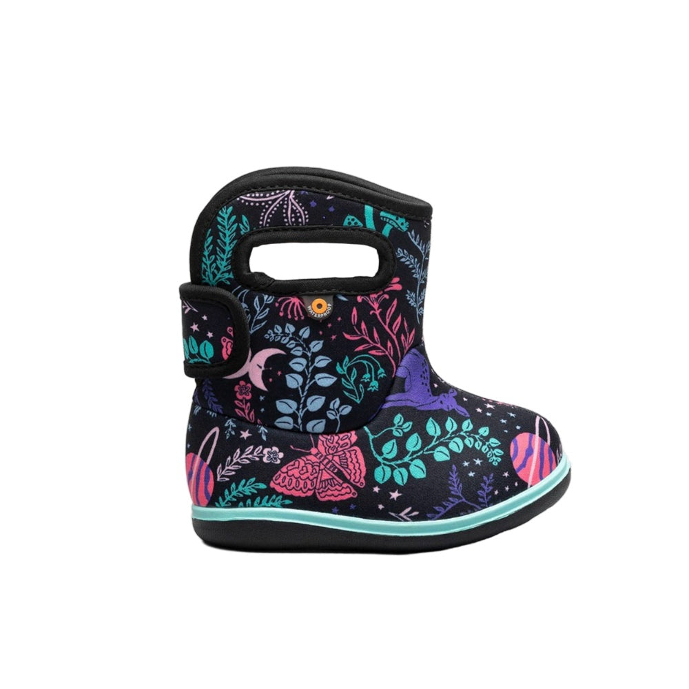 BOGS Baby Bogs II Cosmic Forest toddler boot in navy with colorful forest print and teal sole