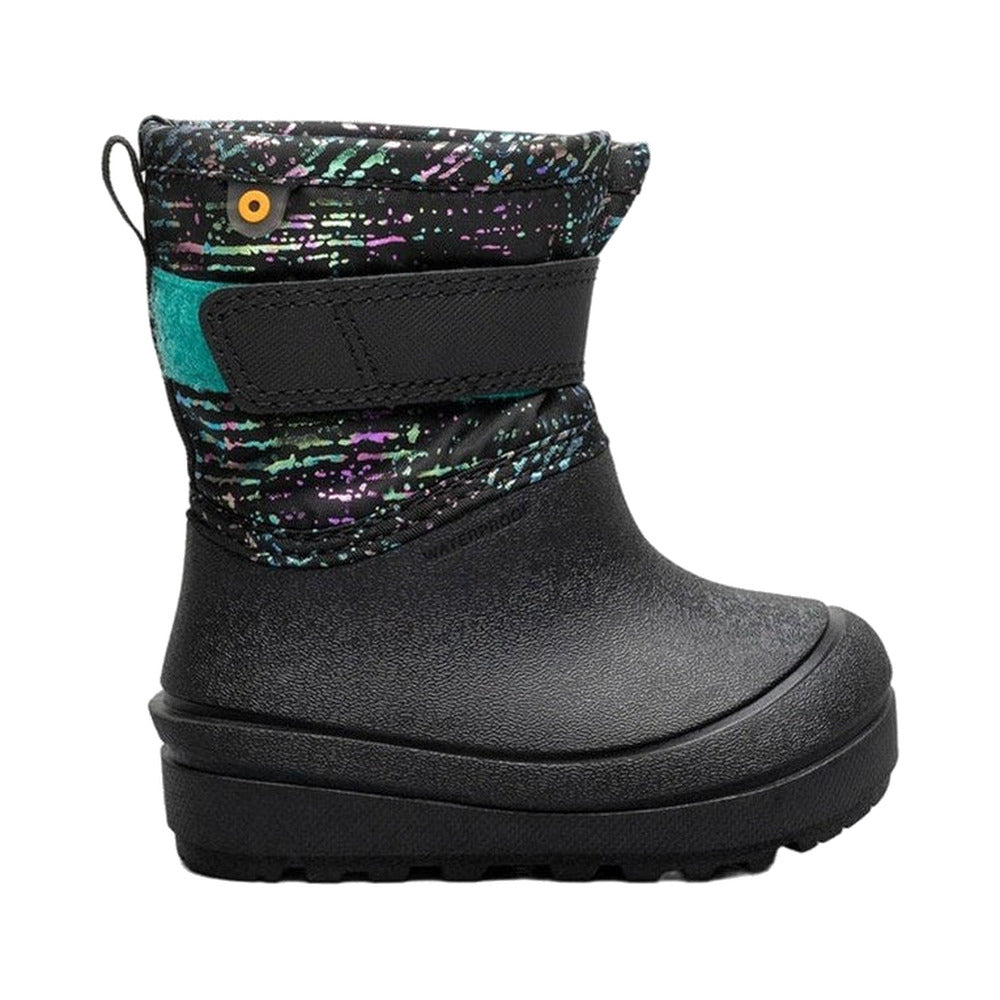 BOGS Baby Snow Shell Boots Black with colorful splash upper and strap, waterproof