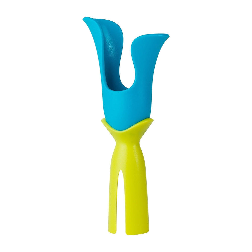 Boon Bud drying accessory in blue with yellow base, silicone drying tool for bottles