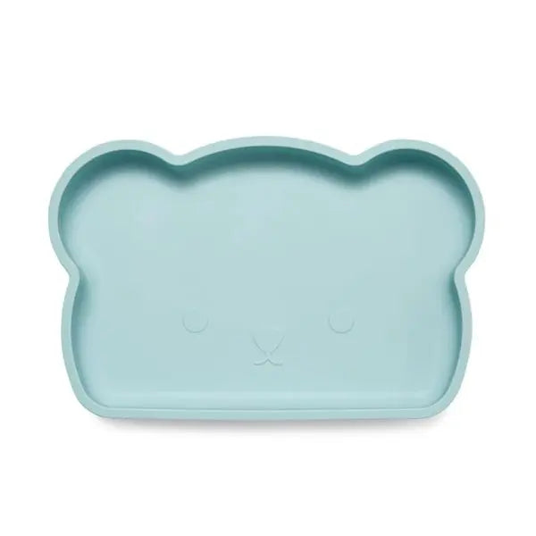 BOPOMOFO Bear Silicone Plate With Suction Base, light blue bear-shaped toddler plate
