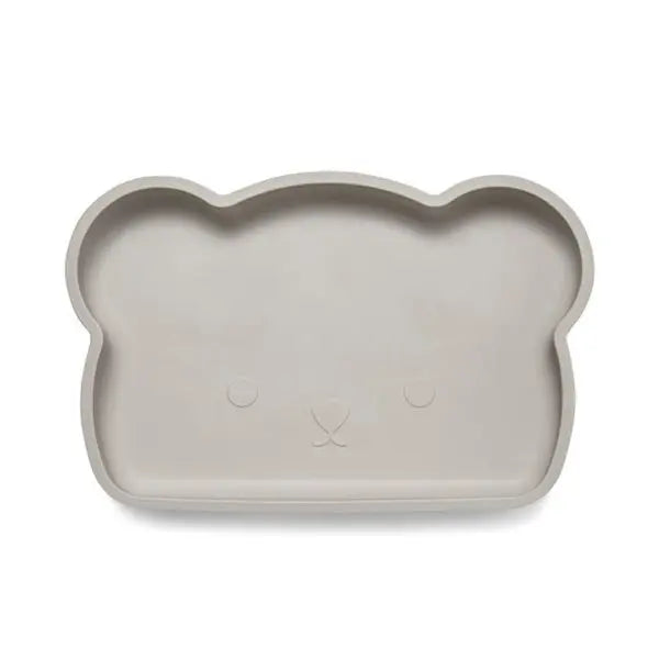 BOPOMOFO Bear Silicone Plate With Suction Base, light gray, bear-shaped tray lying flat on a smooth surface