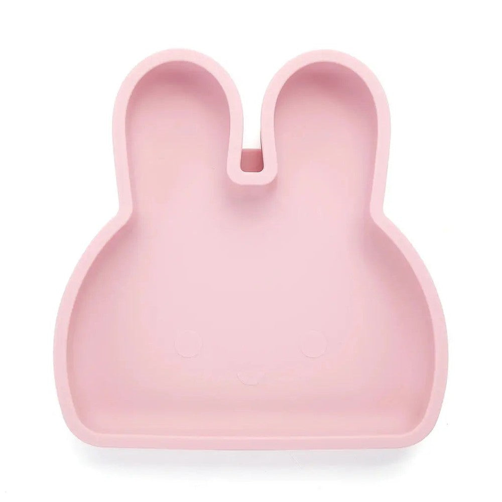 Bopomofo Bunny Silicone Plate in pink; toddler-friendly silicone dish shown resting flat for easy feeding.