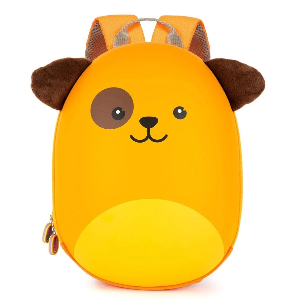BOPPI Tiny Trekker Kids Backpack orange panda-face with brown ears and visible zipper pulls