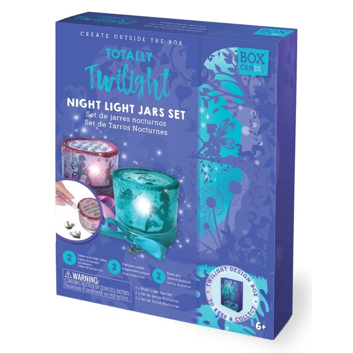 BOX CANDIY Totally Twilight Night Light Jars Set with blue and teal glass jars and lights (2 jars)