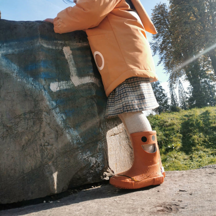 Boxbo Wistiti Fleece Lined Rainboots Vintage Brown; orange boots with