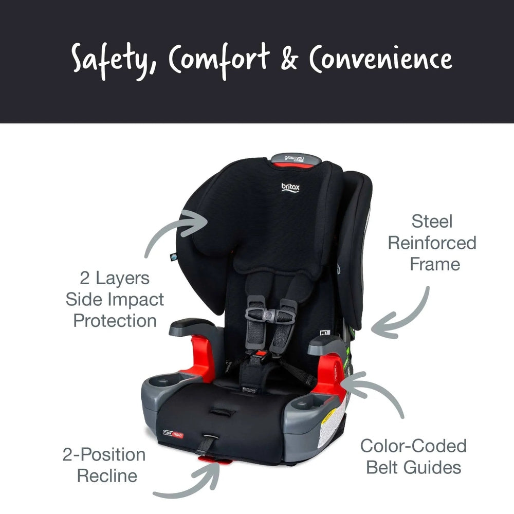 Britax Grow With You ClickTight Car Seat Safewash in black with a steel-reinforced frame and 2-position recline.