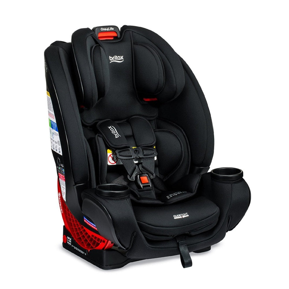 Britax One4Life ClickTight all-in-one car seat, black with red accents and 5-point harness, dual cup holders