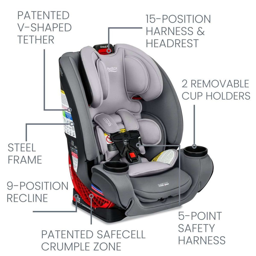 Britax One4Life ClickTight All-In-One Car Seat, gray padding, 15-position harness, cup holders