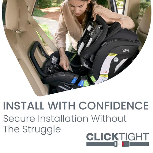 BRITAX Poplar S Convertible Car Seat being installed securely by a parent inside a car.