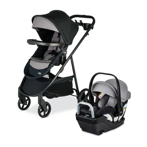 BRITAX Willow Brook S+ Travel System: black-gray stroller with adjustable canopy and matching car seat, ready for strolls.