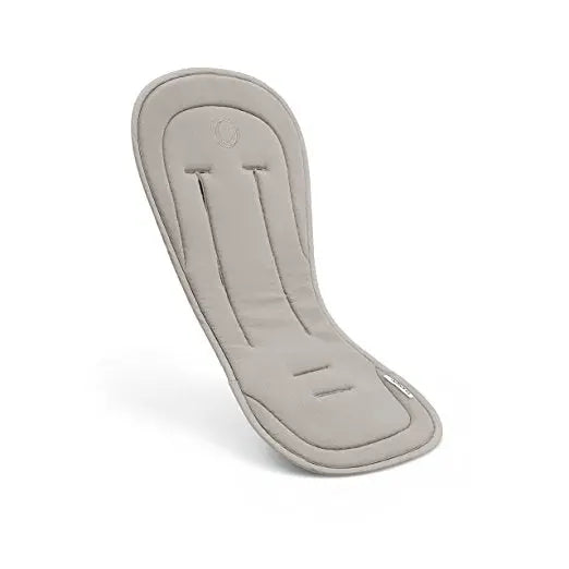 Bugaboo Breezy Seat Liner beige fabric stroller accessory; contoured, cushioned seat pad ready to clip into a stroller.