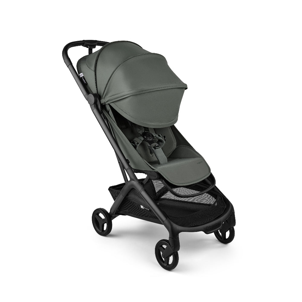 Bugaboo Butterfly 2 stroller in olive green fabric with black frame and canopy
