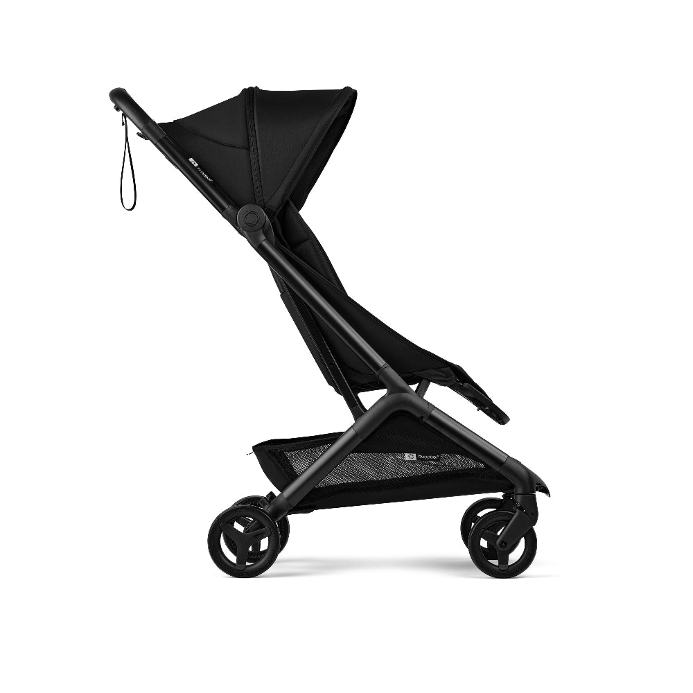 Bugaboo Butterfly 2 stroller in black with a sleek frame and under-seat storage basket