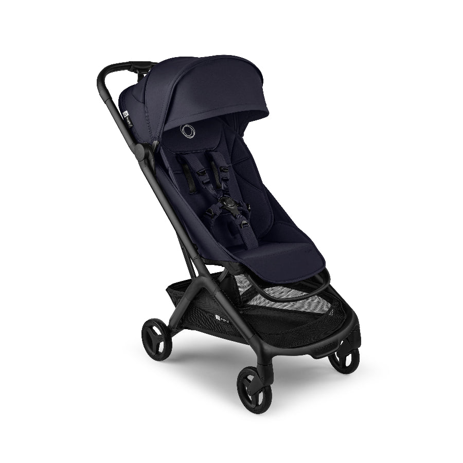 Bugaboo Butterfly 2 stroller complete in navy seat and canopy with black frame