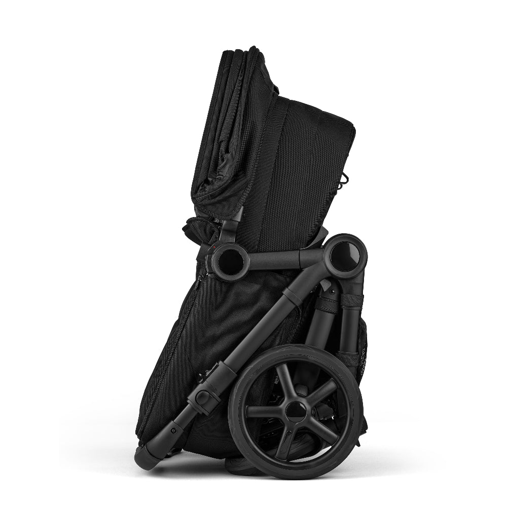 Bugaboo Donkey 6 Mono Stroller in Black folded side view.