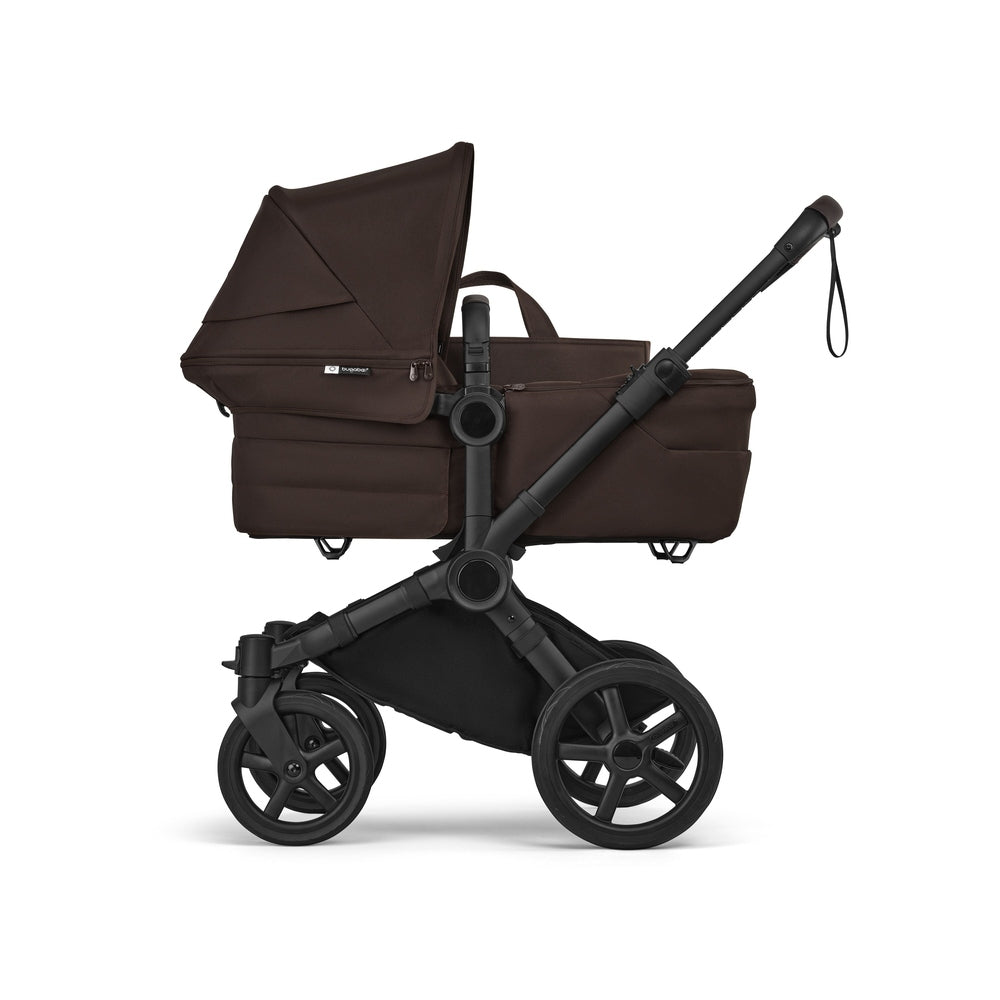 Bugaboo Donkey 6 Mono Stroller in Chocolate Brown with bassinet side view