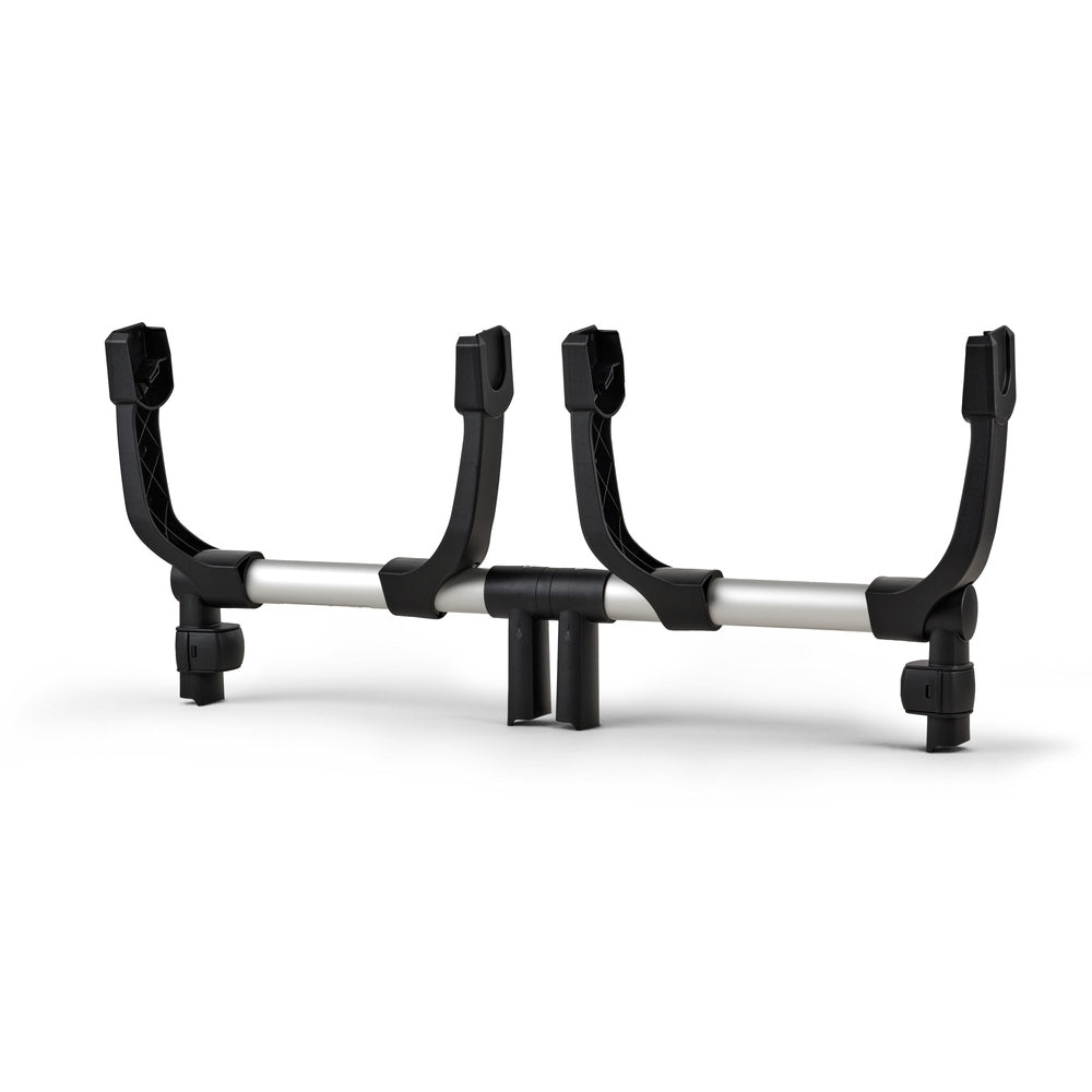 Bugaboo Donkey car seat adapters in black with silver mounting rail.