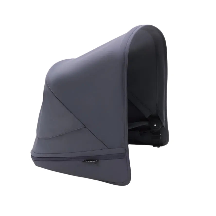 BUGABOO Donkey5 Sun Canopy in grey fabric, curved stroller hood designed for full sun protection.