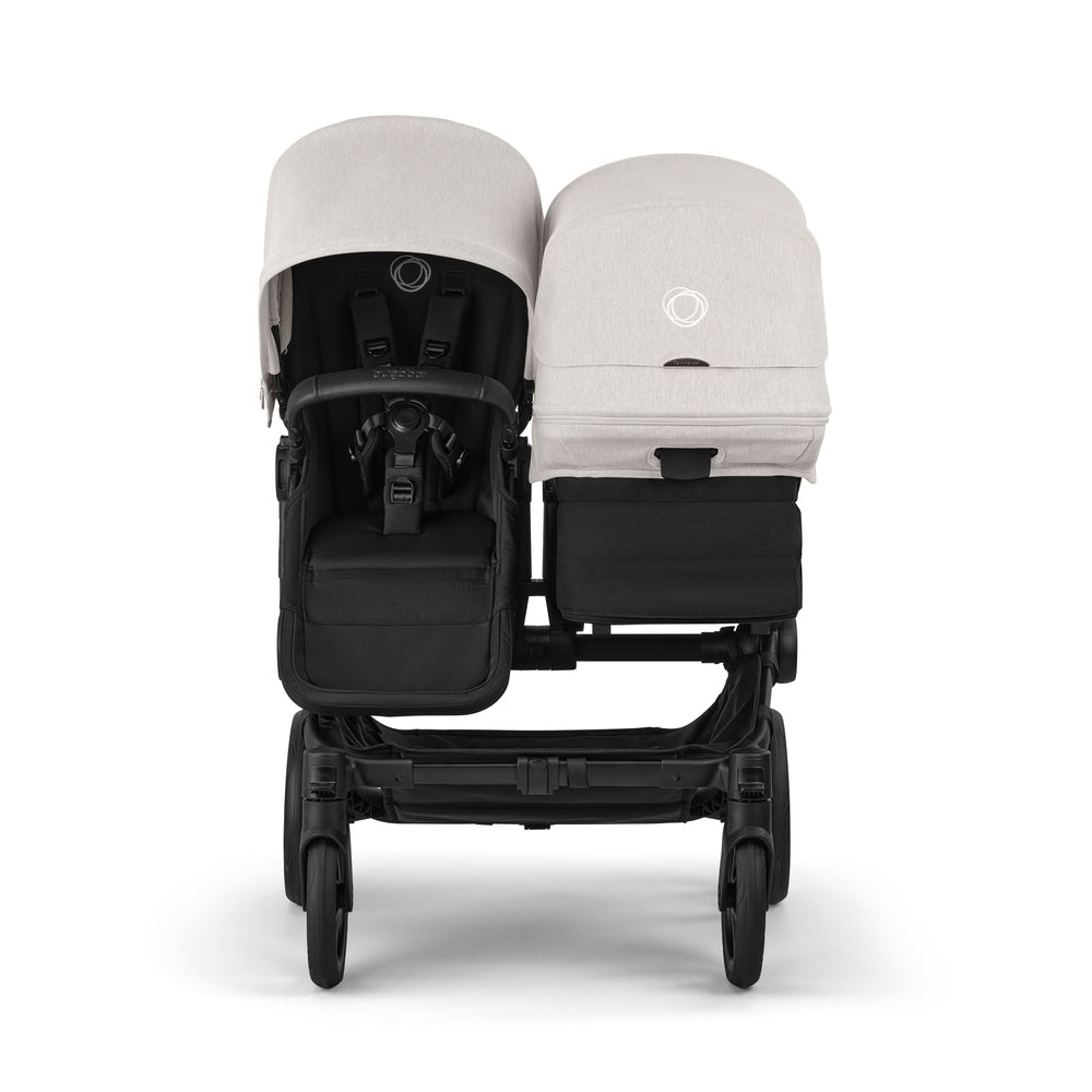 Bugaboo Donkey6 Mono Stroller in Beige with black frame rear view.