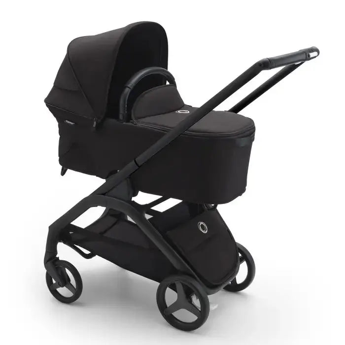 Bugaboo Dragonfly Pram Body Complete in black with bassinet on a sturdy chassis ready to push.