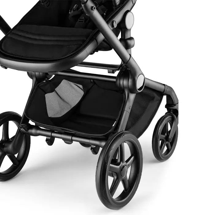 Bugaboo Fox 5 Renew Complete Stroller in black, sturdy frame with accessible under-seat storage basket.
