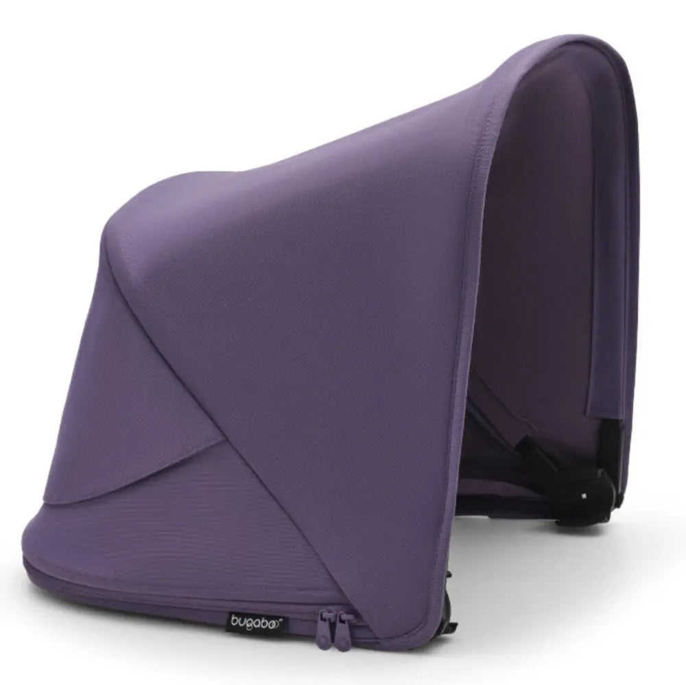 Bugaboo Fox 5 Sun Canopy in purple fabric draped over a stroller to shade the seat.