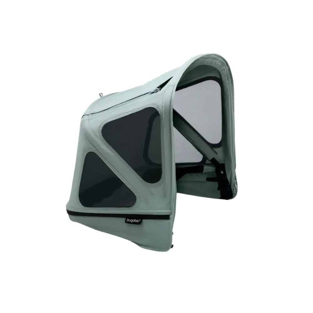 Bugaboo Donkey Breezy Sun Canopy in mint green with mesh ventilation panels, attached to a stroller frame