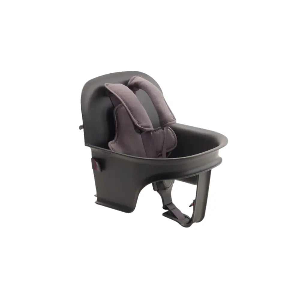 Bugaboo Giraffe Baby Set high chair in grey with cushioned harness and built-in tray.