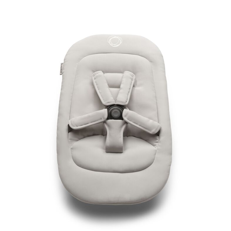 Bugaboo Giraffe Newborn Fabric Set in light gray; soft high chair insert with padded 5-point harness.