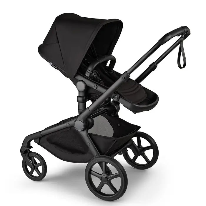 Bugaboo Kangaroo Complete Stroller in black, bassinet-ready setup with roomy storage basket and all-terrain wheels.