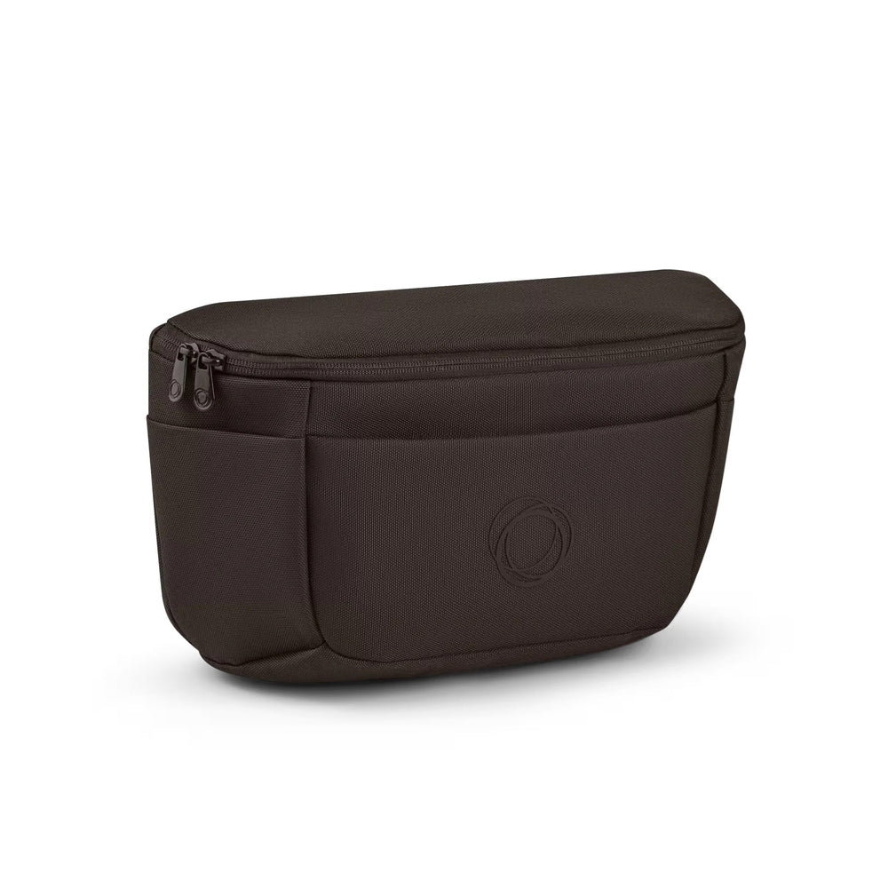 Bugaboo Organizer in dark brown with zippered top compartment, front slip pocket, and embossed Bugaboo logo for stroller storage