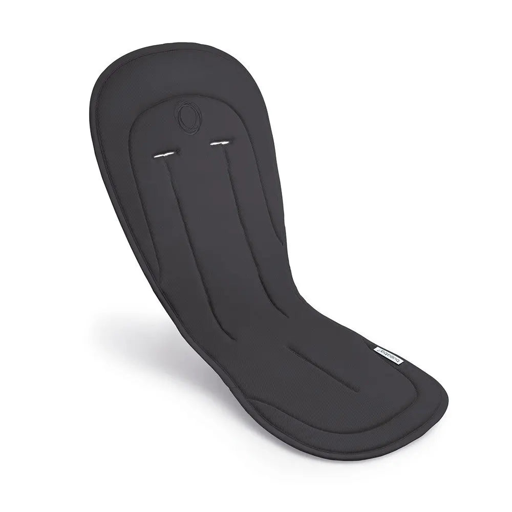 Bugaboo Seat Liner in black padded fabric being placed into a stroller for extra cushioned support.