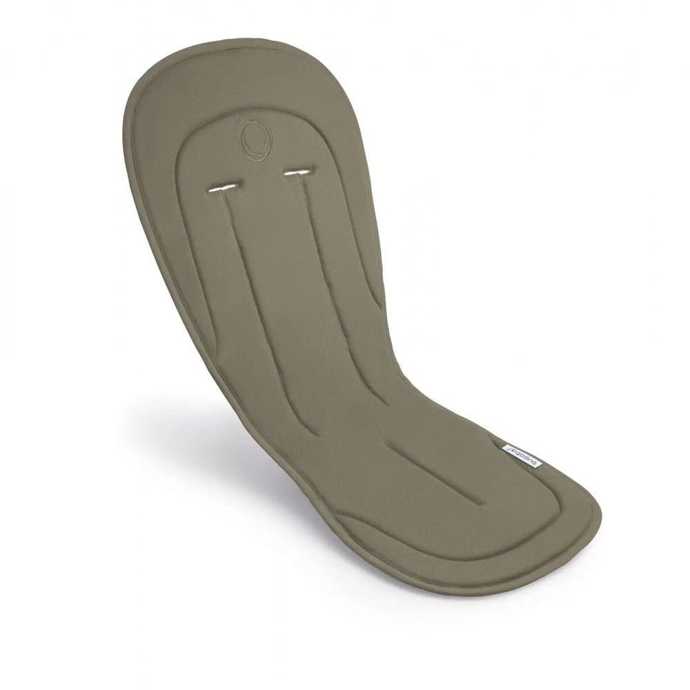 Bugaboo Seat Liner beige fabric; cushioned baby transport accessory shown laid inside a stroller for comfort.