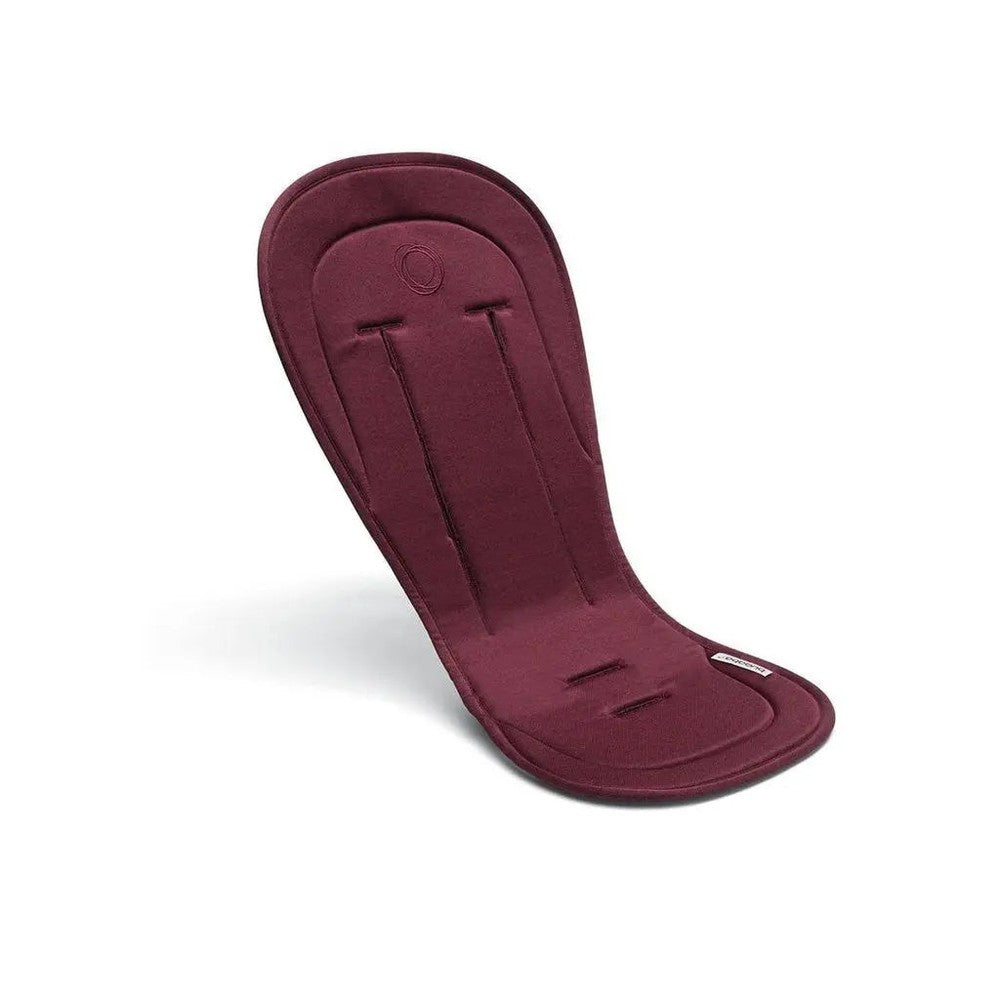 Bugaboo Seat Liner burgundy padded stroller accessory, laid flat to illustrate soft snug fit.