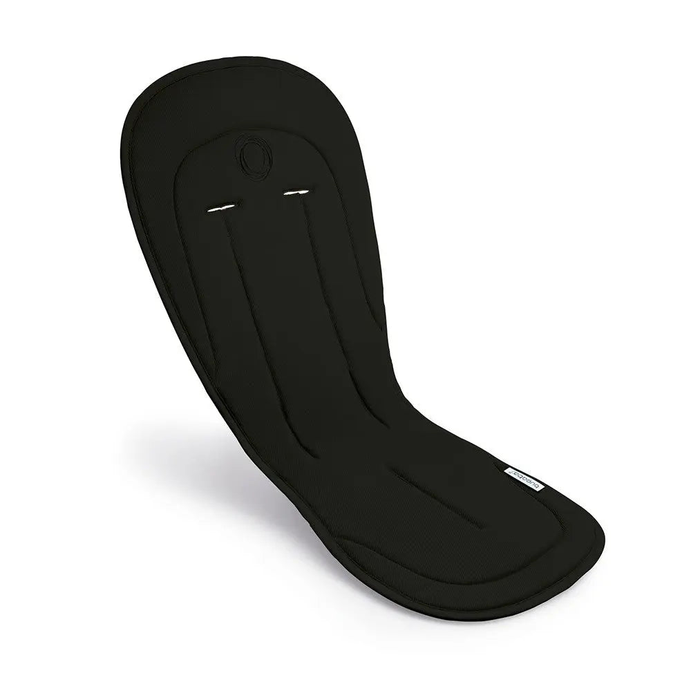 Bugaboo Seat Liner in black fabric laid flat, protecting stroller seating and adding baby comfort.