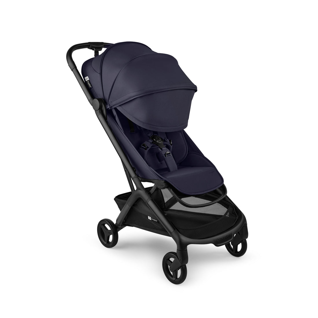 Bugaboo Butterfly 2 Plus Lightweight Travel Stroller in Deep Indigo wheel and suspension detail