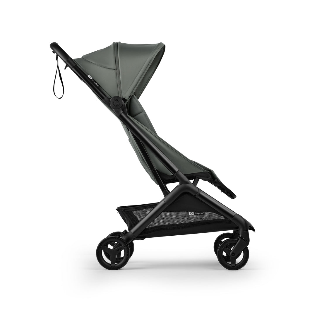 Bugaboo Butterfly 2 Plus Lightweight Travel Stroller in Forest Green wheel and suspension detail