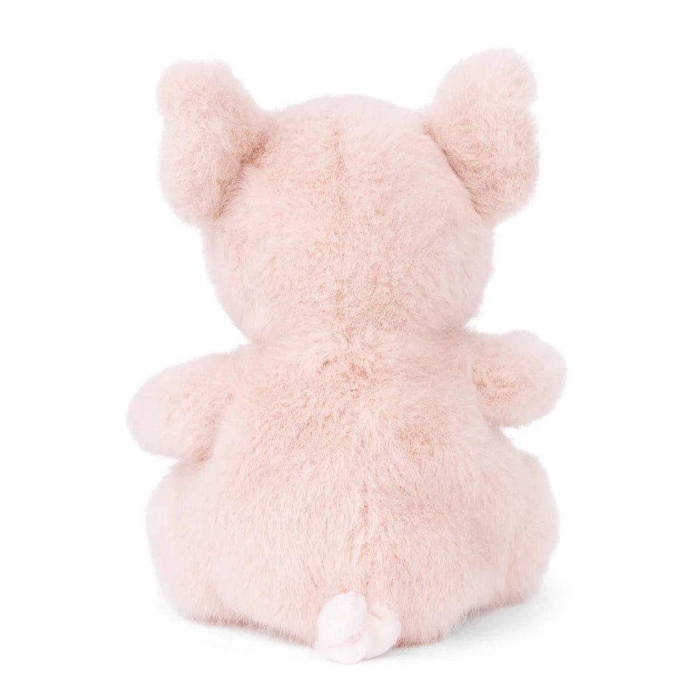 Bukowski Bears Baby Oink plush stuffed animal in soft pink fur, shown from behind with fluffy ears.