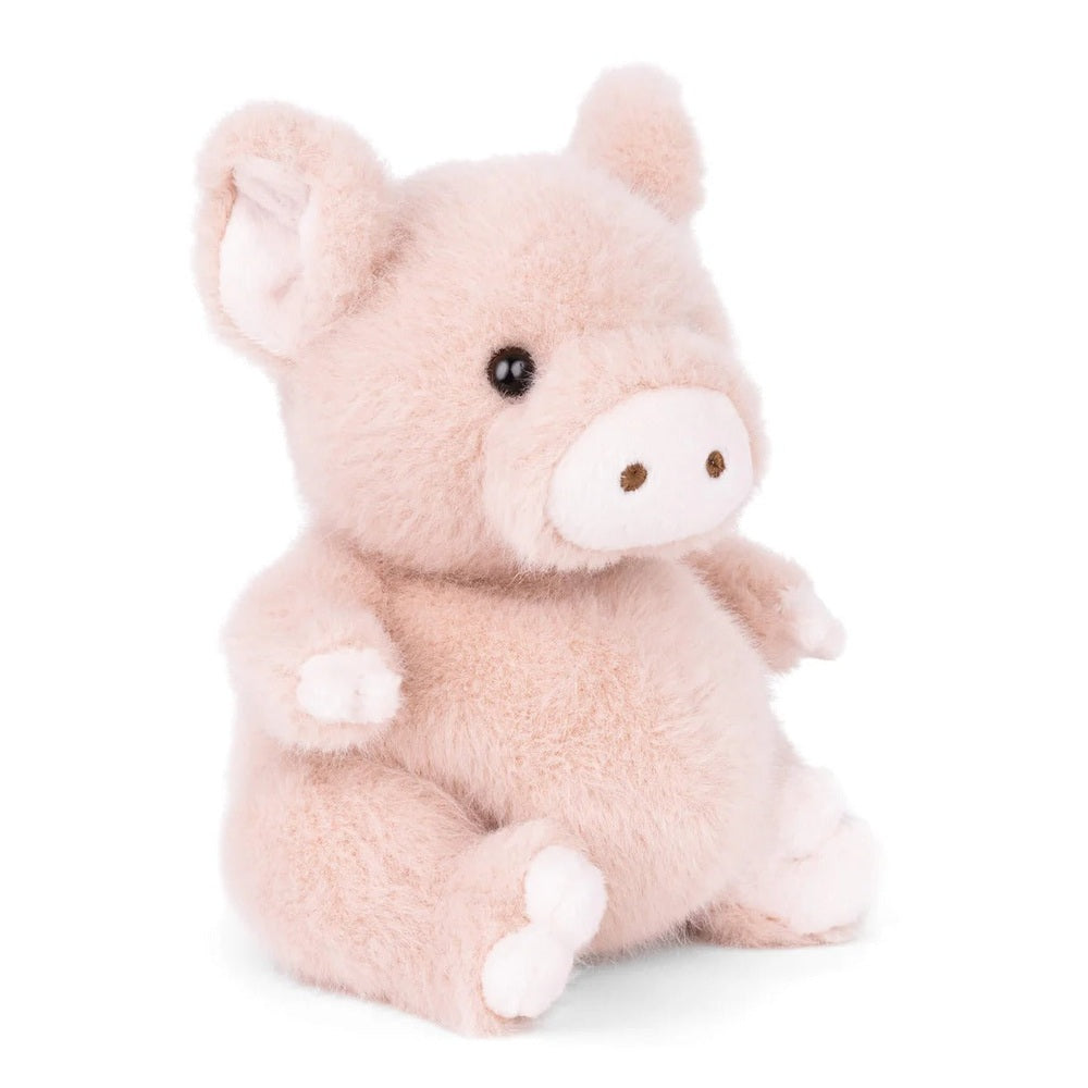 Bukowski Bears Baby Oink stuffed animal, soft pink plush pig sitting upright with white snout and black eyes.